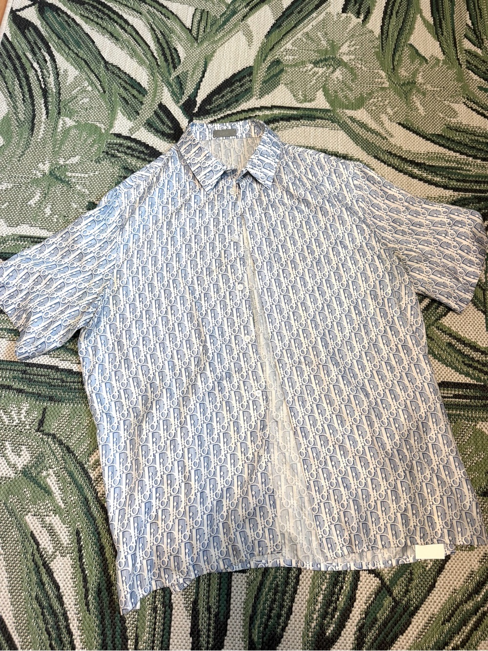 Dior Men Oblique Jacquard Silk Shirt Size Large Blue